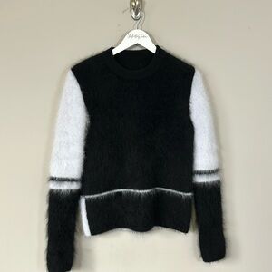 ATTO Angora Wool Sweater Colorblock Black White Jumper Crewneck France Sz M